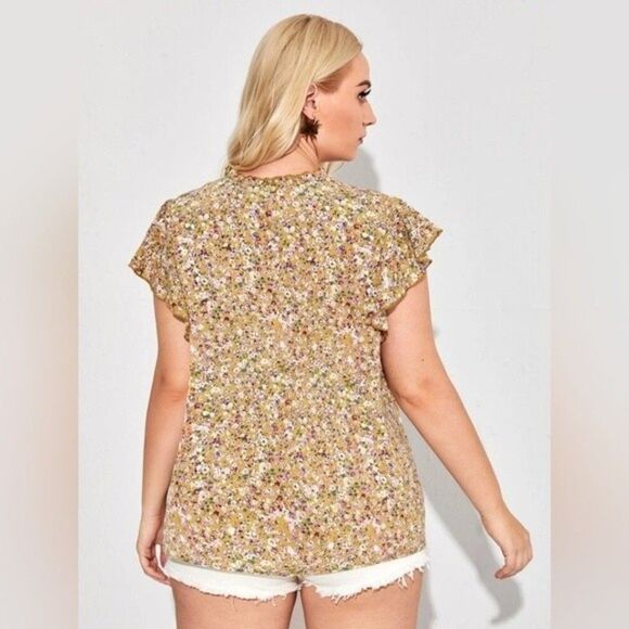 SHEIN Plus Frilled Neck Butterfly Sleeve Ditsy Floral Top Size 1X NWOT 8 0212 - Picture 8 of 8